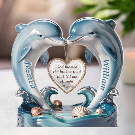 Personalized Acrylic Dolphin Couple Figurine - Engraved with Your Names & Heartfelt Message - Perfect Romantic Gift for Couples